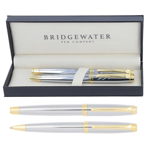 Bridgewater Chester Chrome & Gold Ball Pen & Roller Ball Set