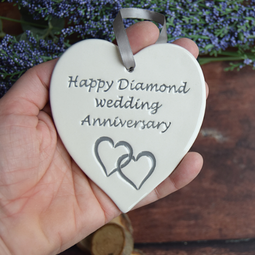 Broadlands Pottery Diamond Wedding Anniversary Medium Hanging Heart