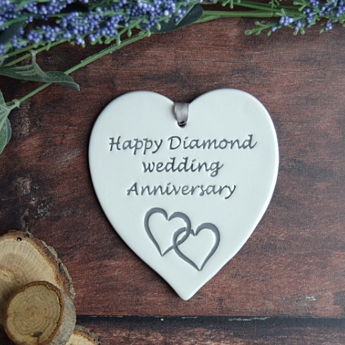 Broadlands Pottery Diamond Wedding Anniversary Medium Hanging Heart