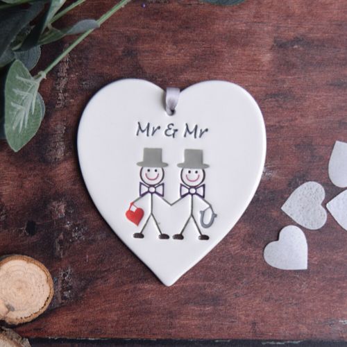 Broadlands Pottery Mr & Mr Wedding Hanging Heart