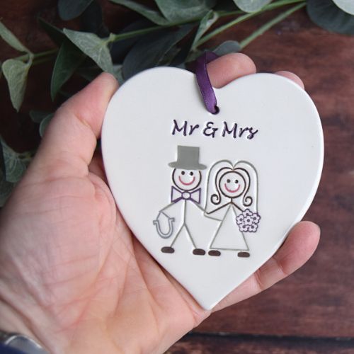Broadlands Pottery Mr & Mrs Wedding Hanging Heart