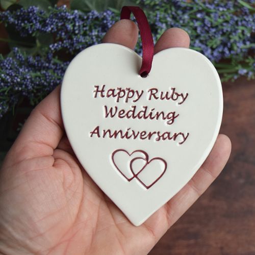 Broadlands Pottery Ruby Wedding Anniversary Medium Hanging Heart