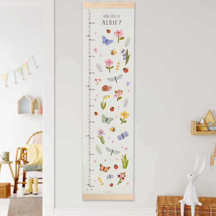 James Ellis Butterflies and Flowers Canvas and Wooden Height Chart