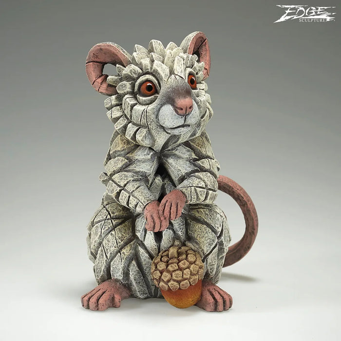 Edge Sculpture White Field Mouse With Acorn