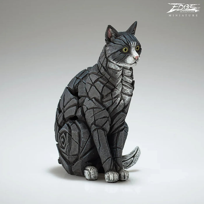 Edge Sculpture Miniature Sitting Black And White Cat