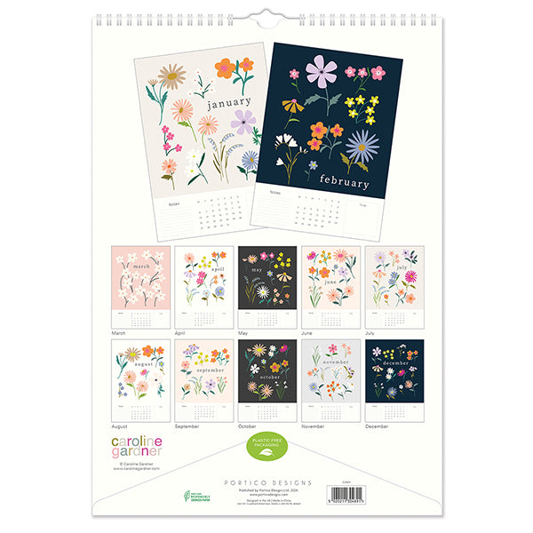 Portico Designs Caroline Gardner Botanical Blooms A3 Calendar 2025