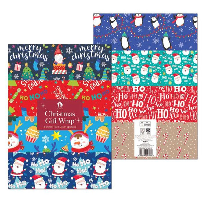 Tallon Christmas Mix Gift Wrap 8 Sheet Pack