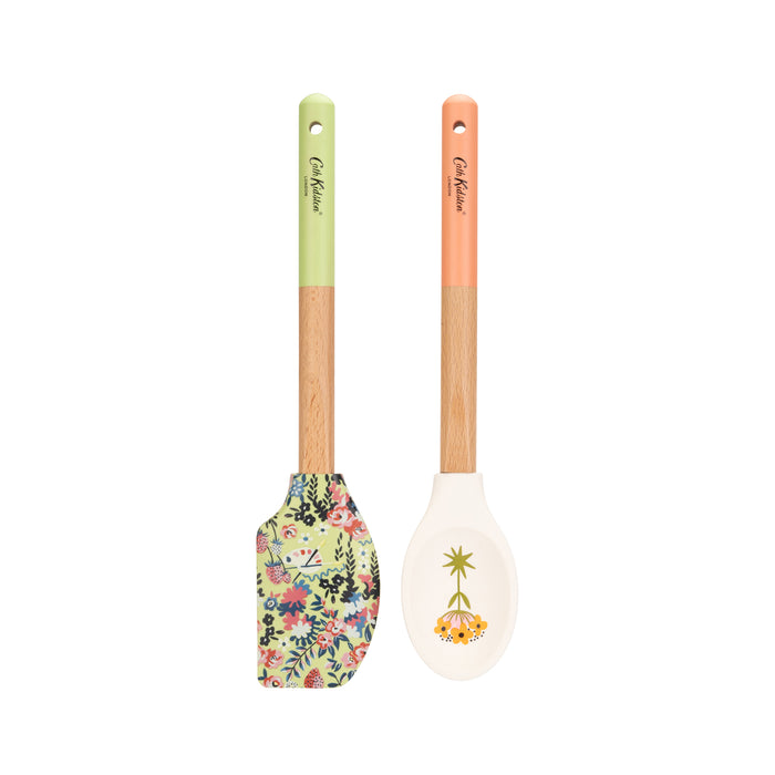 Cath Kidston Silicone and Wood 2 Piece Utensil Set