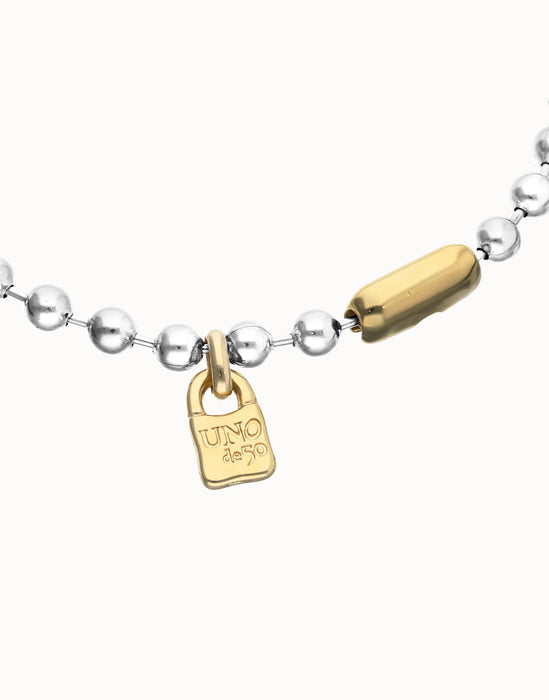 UNOde50 Bead Necklace with Contrasting Accents - Gold Padlock