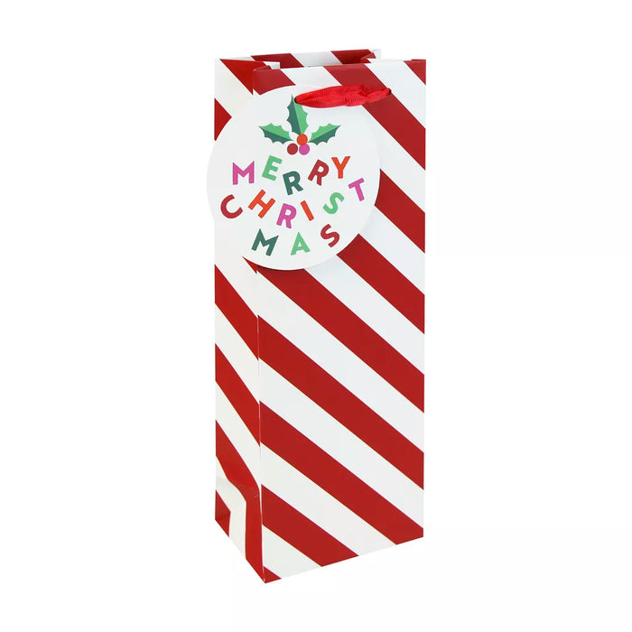 Eurowrap Candy Cane Christmas Bottle Bag