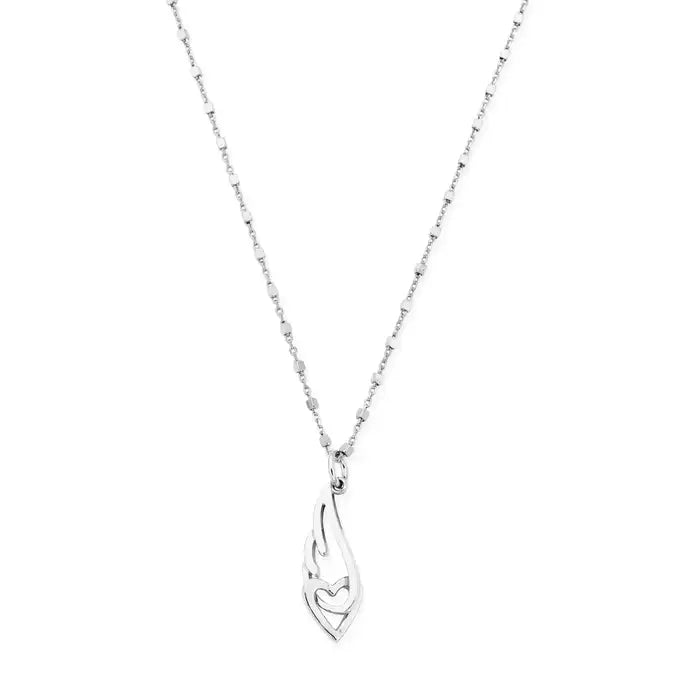 ChloBo Delicate Cube Chain Interlocking Heart and Angel Wing Silver Necklace