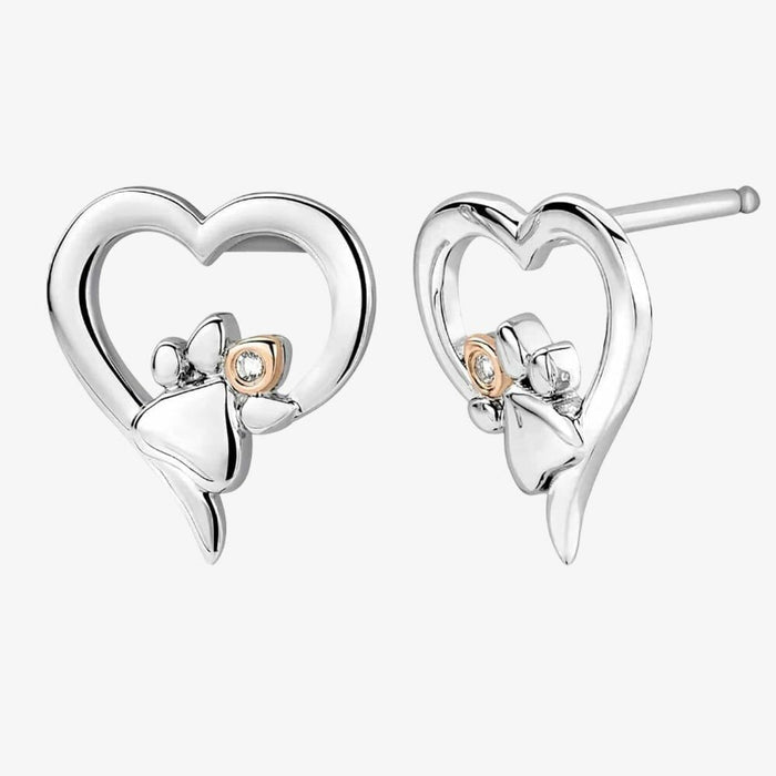 Clogau Sterling Silver Paw Print Heart Topaz Stud Earrings