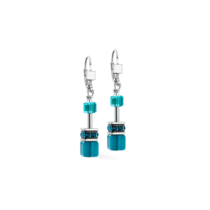 Coeur De Lion GeoCUBE® Iconic Teal Silver Earrings