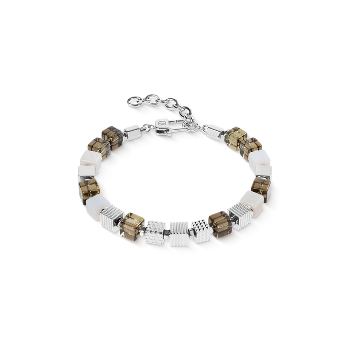 Coeur De Lion Smoky Quartz Graphic Cubes Bracelet in Stainless Steel