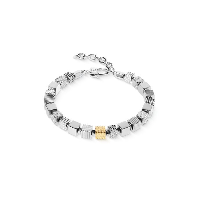 Coeur De Lion Stainless Steel Cubes Bracelet with Graphic Relief and Stainless Steel Gold