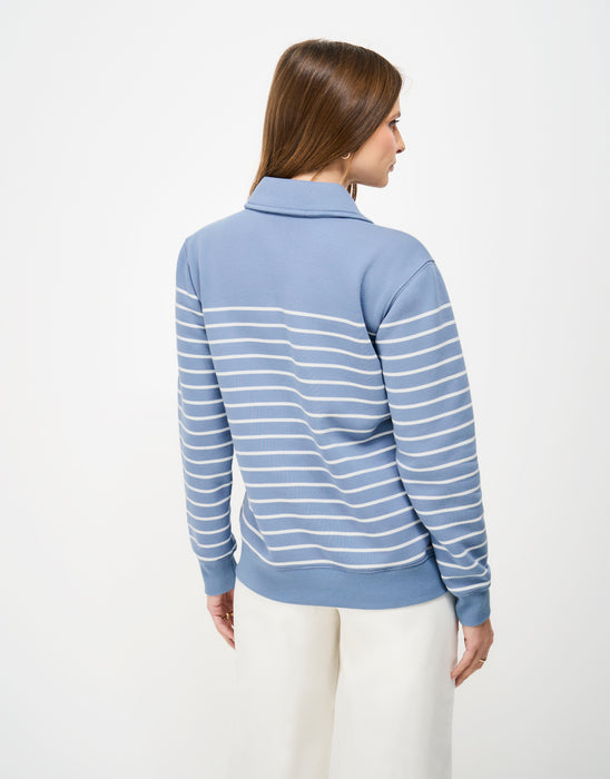 Crew Clothing Women's Flip Collar Slub Top in Blue White