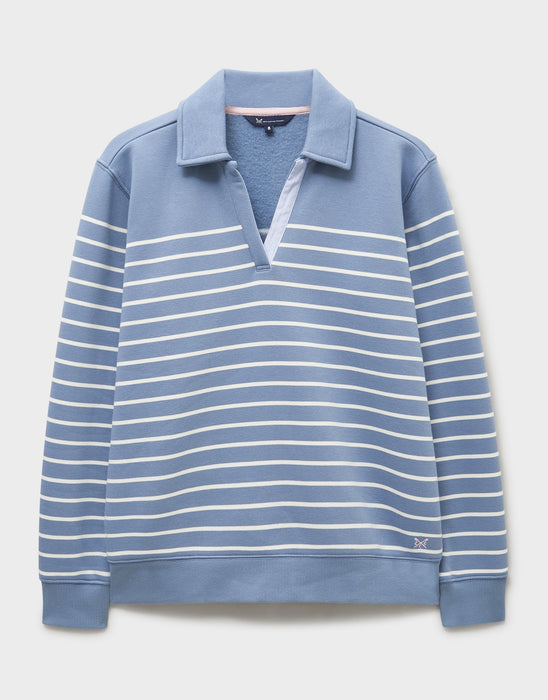 Crew Clothing Women's Flip Collar Slub Top in Blue White