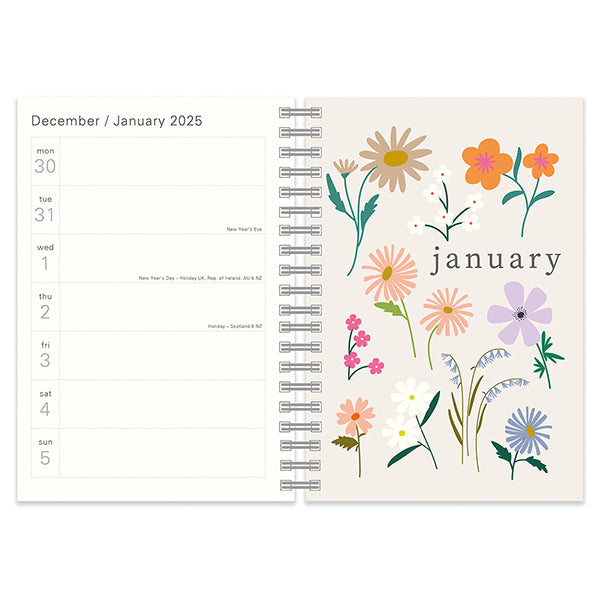 Portico Designs Caroline Gardner Botanical Blooms A5 Wiro Diary 2025