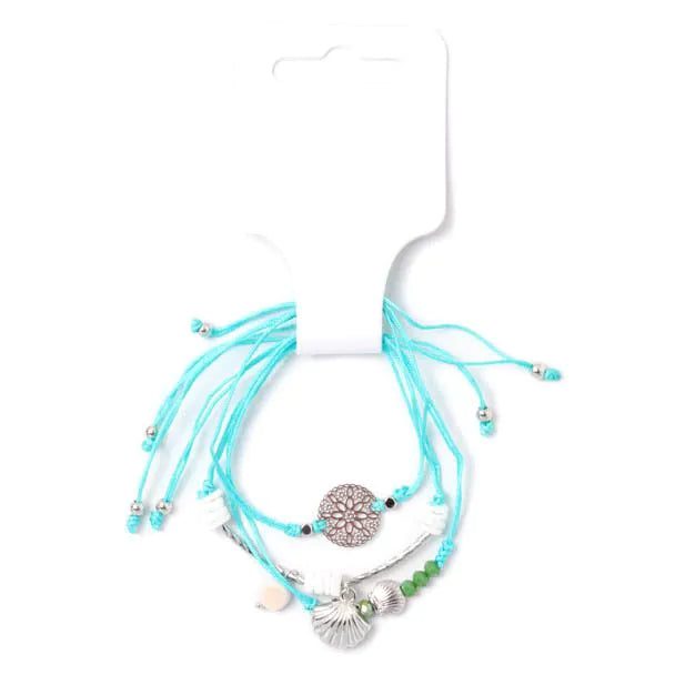 Molly & Rose 3 Turquoise Corded Bracelets with Beads and Charms