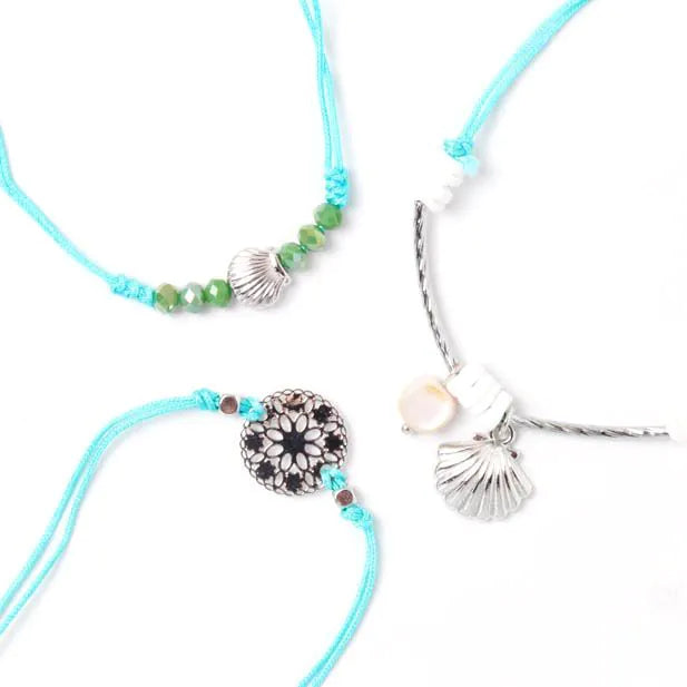 Molly & Rose 3 Turquoise Corded Bracelets with Beads and Charms