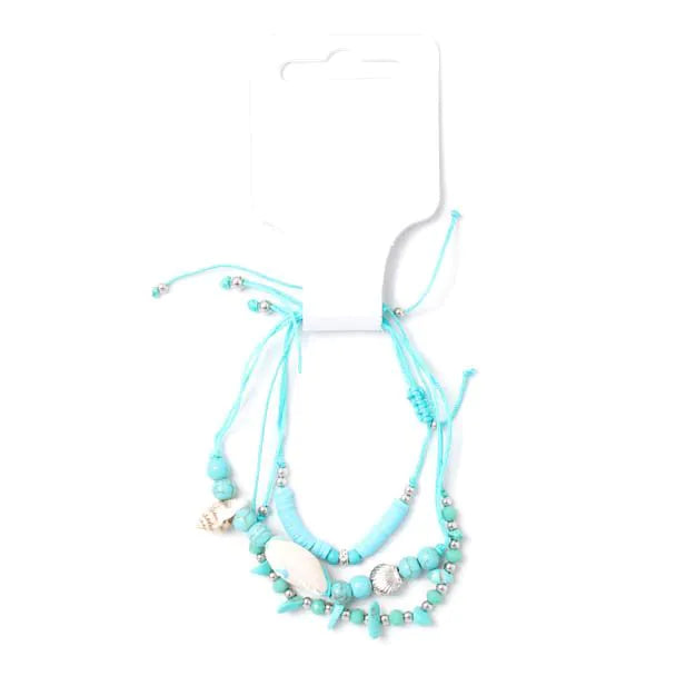 Molly & Rose 3 Turquoise Corded Bracelets with Beads and Charms