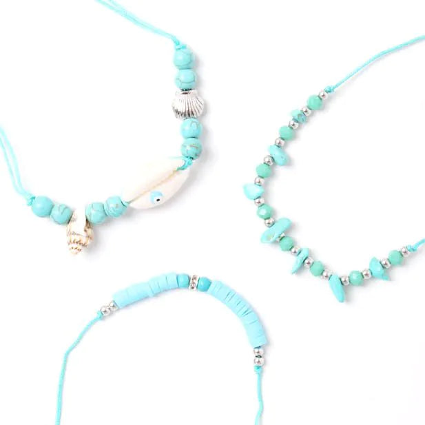 Molly & Rose 3 Turquoise Corded Bracelets with Beads and Charms