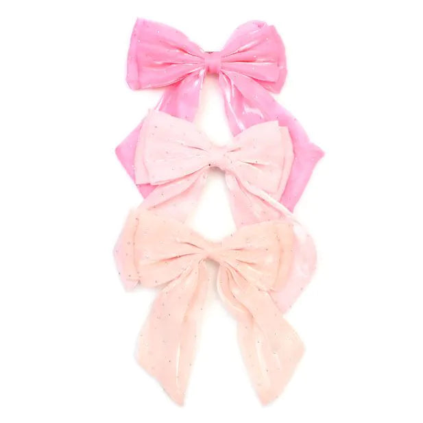 Molly & Rose Pink Diamante Double Bow Barrette Clip