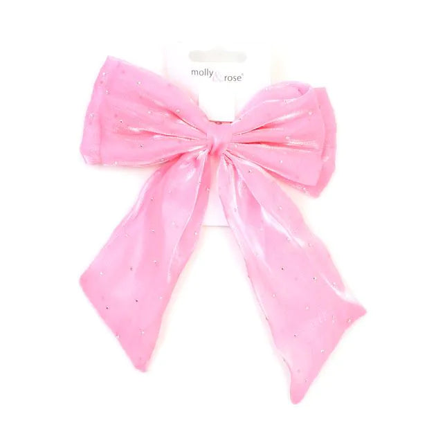 Molly & Rose Pink Diamante Double Bow Barrette Clip