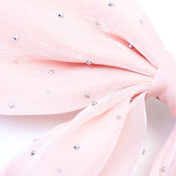 Molly & Rose Pink Diamante Double Bow Barrette Clip