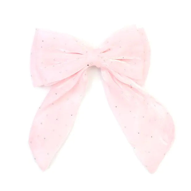 Molly & Rose Pink Diamante Double Bow Barrette Clip