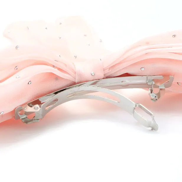 Molly & Rose Pink Diamante Double Bow Barrette Clip