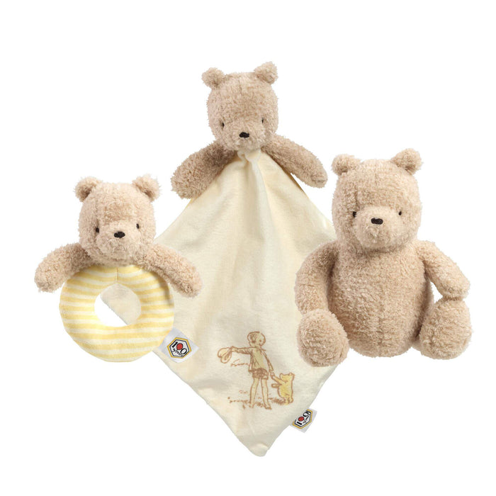 Rainbow Designs Disney Winnie The Pooh 100 Soft Toy, Comforter and Ring Rattle Gift Set