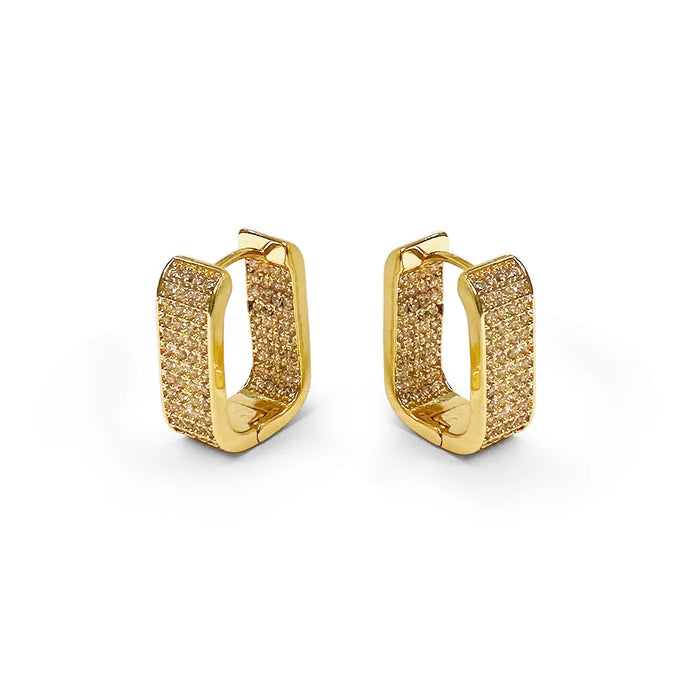 Life Charms Sparkling Rectangle Huggie Gold Earrings