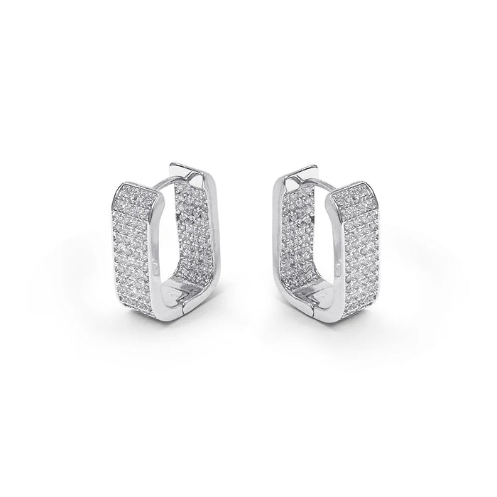 Life Charms Sparkling Rectangle Huggie Silver Earrings