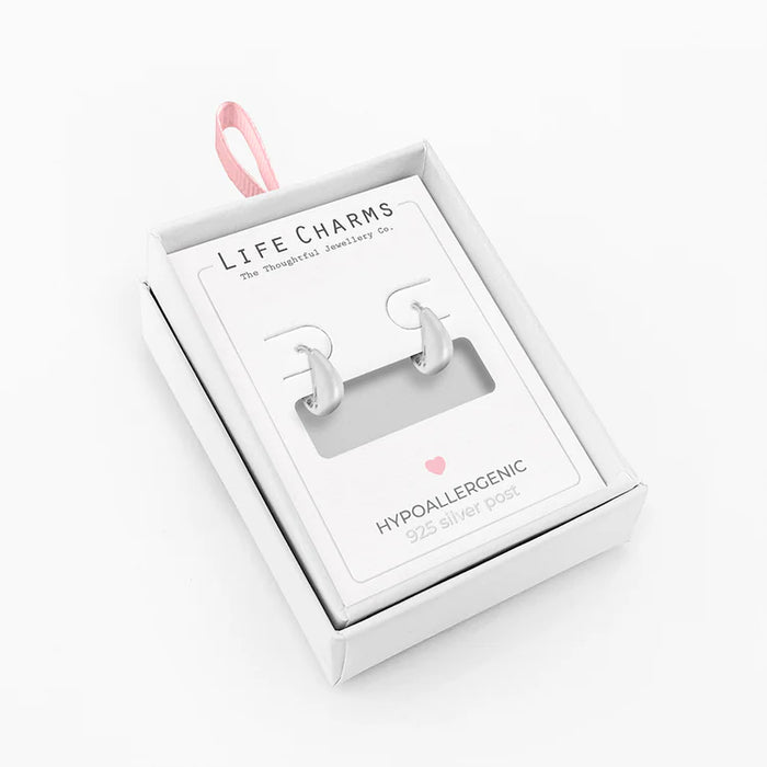 Life Charms Silver Huggie Hoop Earrings