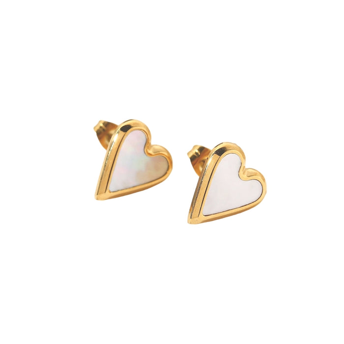White Leaf Mother Of Pearl Heart Earrings 18kt Gold Plate