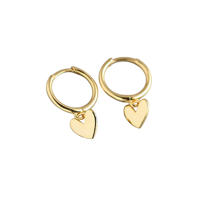 White Leaf Heart Charm Huggie Earrings In Gold
