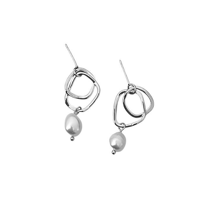 White Leaf Silver Link Pearl Drop Earrings