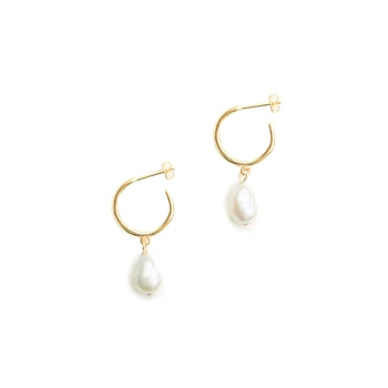 White Leaf C-Shape Hoop Earrings 18kt Gold Plate