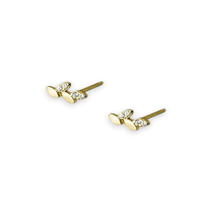 White Leaf Cubic Zirconia Detail Leaf Earrings In Gold Plate