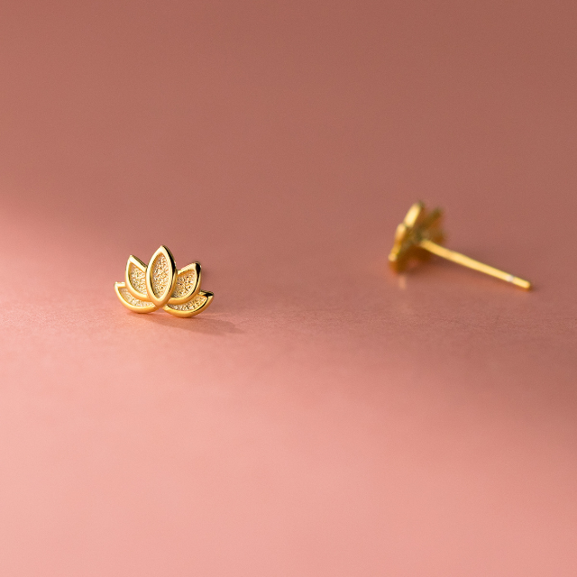 White Leaf Lotus Flower Earrings 18kt Gold Plate Sterling Silver
