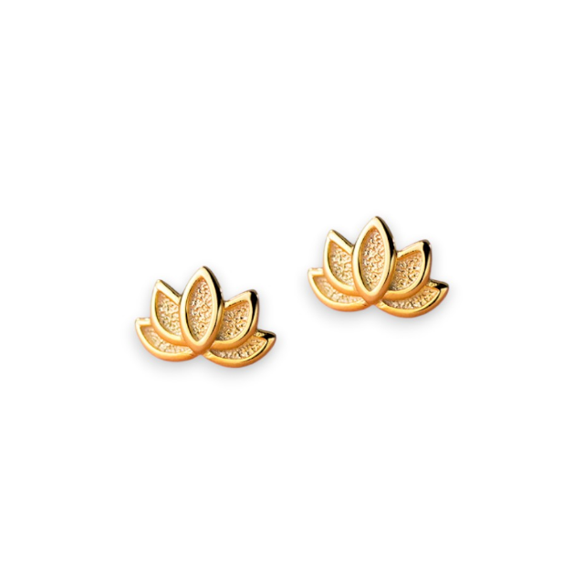 White Leaf Lotus Flower Earrings 18kt Gold Plate Sterling Silver