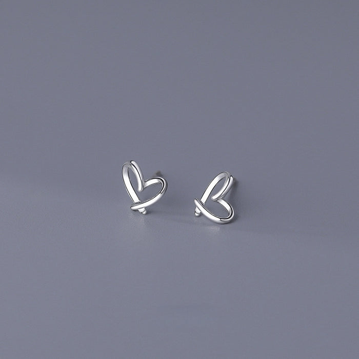 White Leaf Crossover Heart Design Stud Earrings Sterling Silver
