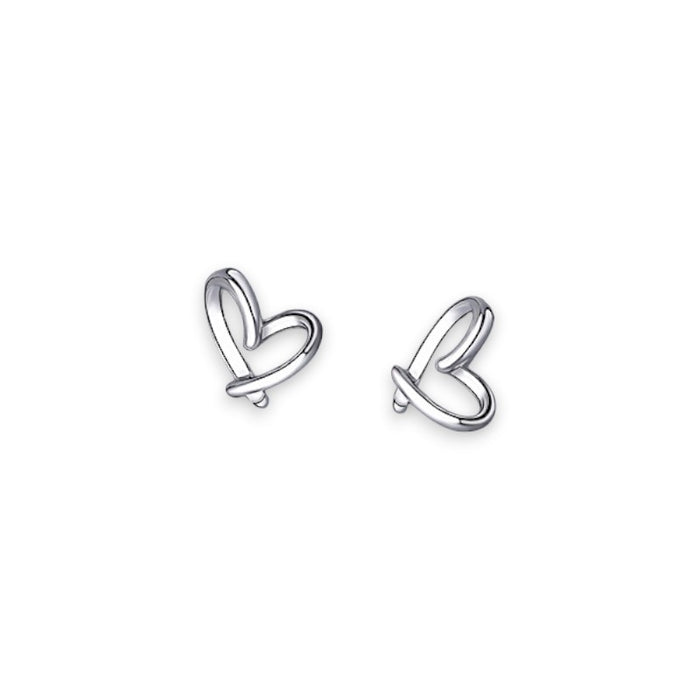 White Leaf Crossover Heart Design Stud Earrings Sterling Silver