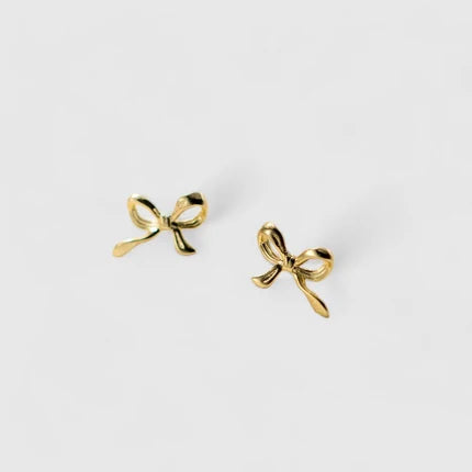 White Leaf Little Bow Earrings 18kt Gold Plate