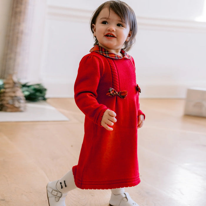 Emile et Rose Elizabeth Red Knit Baby Girl Party Dress