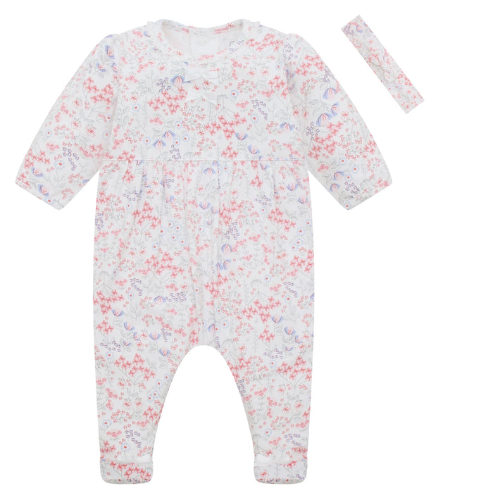 Emile et Rose Lacey Girls Floral Print Babygrow & Hairband
