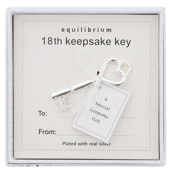Equilibrium Silver Plated Keepsake Key 18th