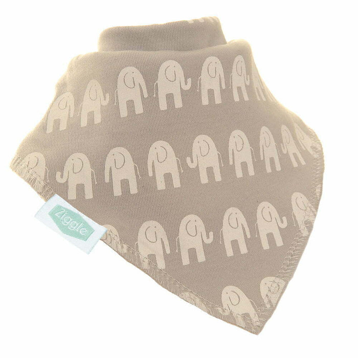 Ziggle Grey Bandana Dribble Bib with White Elephants