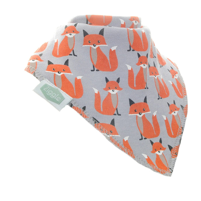 Ziggle Grey Bandana Dribble Bib with Foxes